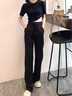 FSHE2025垂順冰絲闊腿褲女薄款春夏秋季高腰提花顯瘦休閑褲女閨蜜 黑色【面料】 XL 126-135斤 曬單實(shí)拍圖