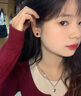 GIOIO18K金四葉草耳釘女玫瑰金金耳釘彩金紅瑪瑙耳飾生日禮物送女友 定制黑瑪瑙【花大號13mm】 AU750【一物一證】 曬單實拍圖