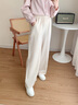 子牧棉麻春裝 女文藝闊腿褲休閑褲高腰垂感大腳褲子垂墜寬松長(cháng)褲1119 米白色 M(建議95-115斤) 曬單實(shí)拍圖