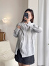 ELLE法式漸變水墨暈染亞麻襯衫女2025春季新款洋氣高級感氣質(zhì)上衣 淺灰 M 曬單實(shí)拍圖