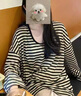 詩蒂淑慵懶風(fēng)復(fù)古拼色條紋長袖T恤女裝夏季2025新款寬松中長款罩衫上衣 條紋 S 曬單實拍圖
