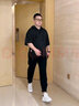 軒森圖（XUANSENTU）微胖男生顯瘦穿搭夏季短袖T恤男條紋連帽半袖體恤寬松大碼胖子潮 白色T恤+黑色褲子 XL (175) 建議140-160斤 曬單實(shí)拍圖