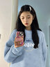 LDBE奶huhu無(wú)帽圓領(lǐng)衛衣女春秋加絨加厚小個(gè)子美式寬松慵懶風(fēng)長(cháng)袖上衣 奶藍色【秋冬加絨】 4XL（170-200斤） 曬單實(shí)拍圖