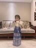 蘿美醬2025新款馬面裙女童兒童漢服套裝全套春秋國風(fēng)古裝女孩 雀藍色噴金馬面裙+長(cháng)袖上衣+項鏈 110 曬單實(shí)拍圖