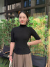 半高領(lǐng)中袖t恤女半袖打底衫內(nèi)搭春夏2024新款修身五分袖上衣短袖 黑色【螺紋半高領(lǐng)】 M【90-102斤】 曬單實(shí)拍圖