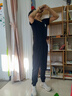 艾舞戈男童舞蹈服套裝褲子芭蕾舞服裝男孩練功服兒童中國現代舞服上衣 【V領(lǐng)】黑色短袖+蘿卜褲 170 (身高165-170cm) 曬單實(shí)拍圖