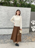 茵曼（INMAN）羊毛呢半身裙2025春秋女裝新款小個(gè)子百褶A字裙子 咖啡色 S 曬單實(shí)拍圖