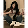 薩姆依歐美高街hiphop純棉正肩短袖T恤女夏ins國潮美式復古寬松半袖上衣 棕色拼卡其【純棉】 M 曬單實拍圖