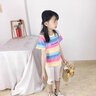 憨憨象女童短袖t恤2026夏季新款純棉潮T兒童韓版寬松條紋上衣中大童夏裝 3505彩虹條 140 cm（推薦身高130-140） 曬單實(shí)拍圖