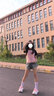 素織錦短袖女t恤女衣服女裝夏季潮流寬松大碼T恤韓版半袖女生上衣 字母貓咪短袖【黑拼粉】 L 【建議110-125斤】 曬單實(shí)拍圖