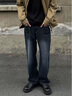 POUM美式工裝牛仔褲男士秋冬季款皮帶款高腰小眾炸街褲子直筒痞帥闊腿 CRB-3007深藍色 XL 曬單實(shí)拍圖