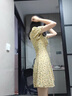 小野七天荷葉邊V領(lǐng)綁帶碎花連衣裙女純欲2025年春夏新款收腰中長款a字裙 黃色短袖碎花裙 M 曬單實(shí)拍圖