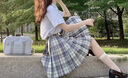唐努烏（Tang Nu wu）【7件套】電競少女jk制服正學(xué)生百褶格裙校服日系正統(tǒng)學(xué)院風(fēng)短裙 溫柔一刀【全7件套】 S【75-90斤】 曬單實拍圖