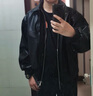 GXMY 美式復(fù)古派克服男春秋通勤寬松休閑痞帥機(jī)車皮衣夾克短款防風(fēng)外套 PU901黑色 L 曬單實(shí)拍圖