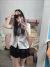 瑜尚臻品學(xué)院風(fēng)套裝條紋荷葉邊泡泡袖襯衫女+黑色A字裙兩件套設(shè)計(jì)感小個(gè)子 【襯衫+裙子】L（110-120斤） 曬單實(shí)拍圖