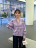 Calvin KleinJeans秋冬女士含羊毛混紡ck提花紐扣V領(lǐng)寬松針織開(kāi)衫J224774 PC1-鳳信紫 XS 曬單實(shí)拍圖