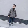 暖冬鴨鴨男童毛呢外套春秋款兒童呢子大衣洋氣格子寶寶羊羔毛潮童裝小西裝 灰色 加絨款 90 曬單實(shí)拍圖