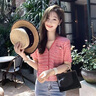 羅蒙（ROMON）小香風(fēng)粉色v領(lǐng)短袖冰絲針織T恤女夏2025新款小眾獨(dú)特韓版設(shè)計(jì)感 粉色 M -100-110斤 曬單實(shí)拍圖