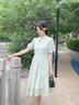 香影（xiangying）改良旗袍女2025夏裝新款碎花裙子國風(fēng)少女年輕款新中式連衣裙 果綠 M 曬單實(shí)拍圖