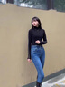 LPOX撞色套頭針織打底衫女春秋堆堆領(lǐng)毛衣內(nèi)搭高級感長袖修身上衣 黑色[凡爾賽/茶里茶氣/漂亮/設(shè) S 建議80-95斤 曬單實(shí)拍圖