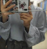 FSHE泡泡袖上衣長袖t恤女內(nèi)搭洋氣春秋2025新款復(fù)古韓版寬松內(nèi)搭女 藍色 L 曬單實拍圖