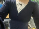 沂懿長(cháng)袖t恤女v領(lǐng)短款辣妹上衣2025新款潮流小個(gè)子純欲風(fēng)修身打底衫 蕾絲紐扣假兩件t恤【藏青色】 XL 曬單實(shí)拍圖