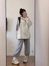 LDBE拉鏈開衫衛(wèi)衣女春秋薄款拼接條紋美式連帽外套寬松慵懶風(fēng)上衣服潮 白灰色【春秋薄款】 M（95斤以內(nèi)） 曬單實(shí)拍圖