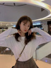 La Chapelle Sport拉夏貝爾長袖t恤女秋季時尚百搭印花上衣運動透氣寬松純棉打底衫 【100%全棉】奶白(油畫熊) M /160【不起球不掉色】 曬單實拍圖