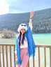 嬈蝶民族風(fēng)旅游拍照連帽披肩彩色流蘇菱格外搭針織圍巾大披風(fēng)斗篷保暖 亮藍色 曬單實(shí)拍圖