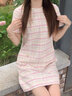 Mandy Zhang法式粉白格紋千金名媛小香風(fēng)連衣裙女夏季高級(jí)氣質(zhì)裙子 草莓杏仁格 S 160/84A 曬單實(shí)拍圖