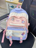 長(cháng)臂猿書(shū)包小學(xué)生女生背包夏初中學(xué)生中學(xué)生高中學(xué)生大學(xué)生高顏值兒童4-6年級高年級女童撞色大容量雙肩包 藍粉拼色帶四個(gè)徽章加兔子徽章加粉色太空人掛飾 曬單實(shí)拍圖