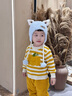 幼歌（YOUGE）嬰幼兒童趣撞色條紋柔軟舒適上衣貼布繡字母繡花毛衣潮 笑臉南瓜 90 cm 曬單實(shí)拍圖