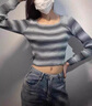 柯蘭娜設(shè)計(jì)感條紋方領(lǐng)短款上衣女長(zhǎng)袖t恤女春秋甜辣修身內(nèi)搭打底針織衫 黑色長(zhǎng)袖 均碼 適合70-90斤 曬單實(shí)拍圖