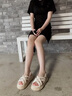 達芙妮（DAPHNE）涼鞋女厚底松糕底女生學(xué)生夏季新款百搭戶(hù)外外穿平底涼拖鞋 米色-156 35 標準碼 曬單實(shí)拍圖