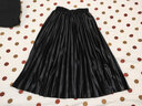 衣品飾衛 金絲絨半身裙中長(cháng)款女秋裝新款百褶裙高腰顯瘦大擺半裙裙子春秋 黑色 S 曬單實(shí)拍圖