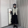 艾珠兒（Aizhuer）連衣裙秋裝女2025年春秋季新款韓版氣質(zhì)輕奢小香風(fēng)馬甲套裝裙子女 黑色連衣裙+灰色馬甲 M 曬單實(shí)拍圖