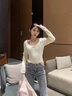 DXOT甜美百搭花邊長(cháng)袖針織衫毛衣蝴蝶結設計感打底衫女秋冬2025新款女 杏色 均碼 【建議120以?xún)取?曬單實(shí)拍圖