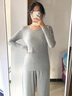 Mom Jane哺乳上衣t恤秋衣孕婦保暖內(nèi)衣莫代爾喂奶內(nèi)搭打底衫春秋款帶胸墊 雅灰色【柔滑莫代爾-帶胸墊】 L 曬單實拍圖