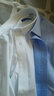 第五季純棉提花藍色襯衫男長(cháng)袖修身白襯衣商務(wù)正裝純棉DP免燙西裝襯衫 藍色 SFL5H342 38 [參考體重：110-120斤] 曬單實(shí)拍圖