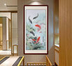 尚得堂名家手繪國畫(huà)荷花九魚(yú)圖字畫(huà)客廳玄關(guān)裝飾畫(huà)鯉魚(yú)掛畫(huà)豎幅 沙比利實(shí)木框-圓角棕色-發(fā)順豐 裝裱65*125 曬單實(shí)拍圖