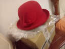 布塔英伦大沿圆顶羊毛呢小礼帽 秋冬天女士优雅高贵盆帽毡帽子 大红 实拍图