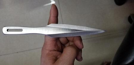 东西收到了，质量还是不错的，练习用足够了。重心居中比重适当。就是附赠的磨刀石条碎了。