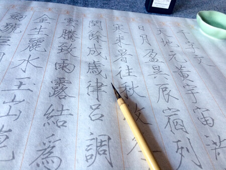 笔非常好用。就是初次洗笔脱胶会掉些浮毛。笔弹性很好，看介绍说是用了鼠须做辅。笔尖聚拢效果也很好，洗完笔祛除水分后就会自然聚拢，干后不散。以后无论是画工笔描线还是练瘦金体字都是好哒！买了三支，送了书法套装！很喜欢送的瘦金体千字文描红字帖！青墨碟也是我非常喜欢的！画毡的颜色我喜欢，稳重！墨是油烟墨，浓墨黑亮。