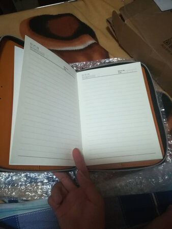 本到了，外观和描述一样的，好看，里面的纸质也很好，密码也可以自己设置的。总体很好。嗯……就是拉锁有那么点小松。