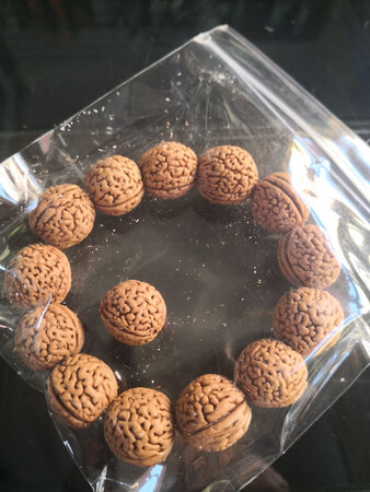 核桃很圆，大小一样，打孔也很正，送了刷子，是用了心做的。