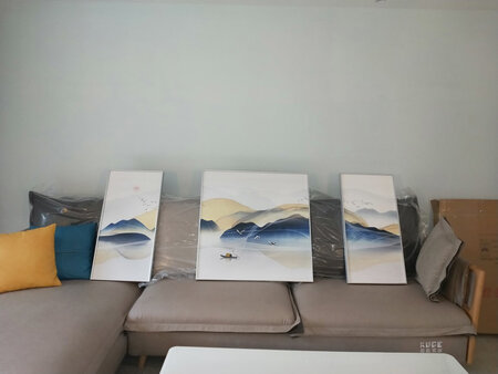 适用场景：客厅
装裱体验：小心标点，横竖对齐，远近视感
大小尺寸：略选小了
工艺品质：做工精细
收藏价值：一般