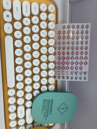撕开包装就是这样的，键盘不错，贴纸也很可爱，可以放进我的电脑包里，鼠标是真的丑！
