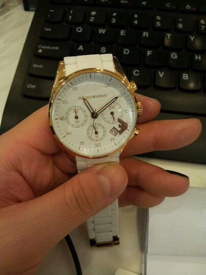 阿玛尼(Armani)手表 女士石英白色硅胶包钢表带