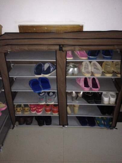 家里人 双排六层鞋柜 简易卷帘鞋架 0606T 咖啡