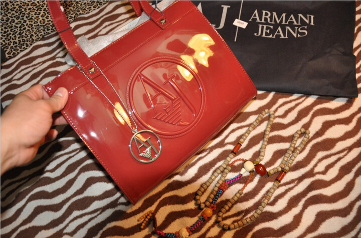 ARMANI JEANS 阿玛尼 女士暗红色pvc横版内